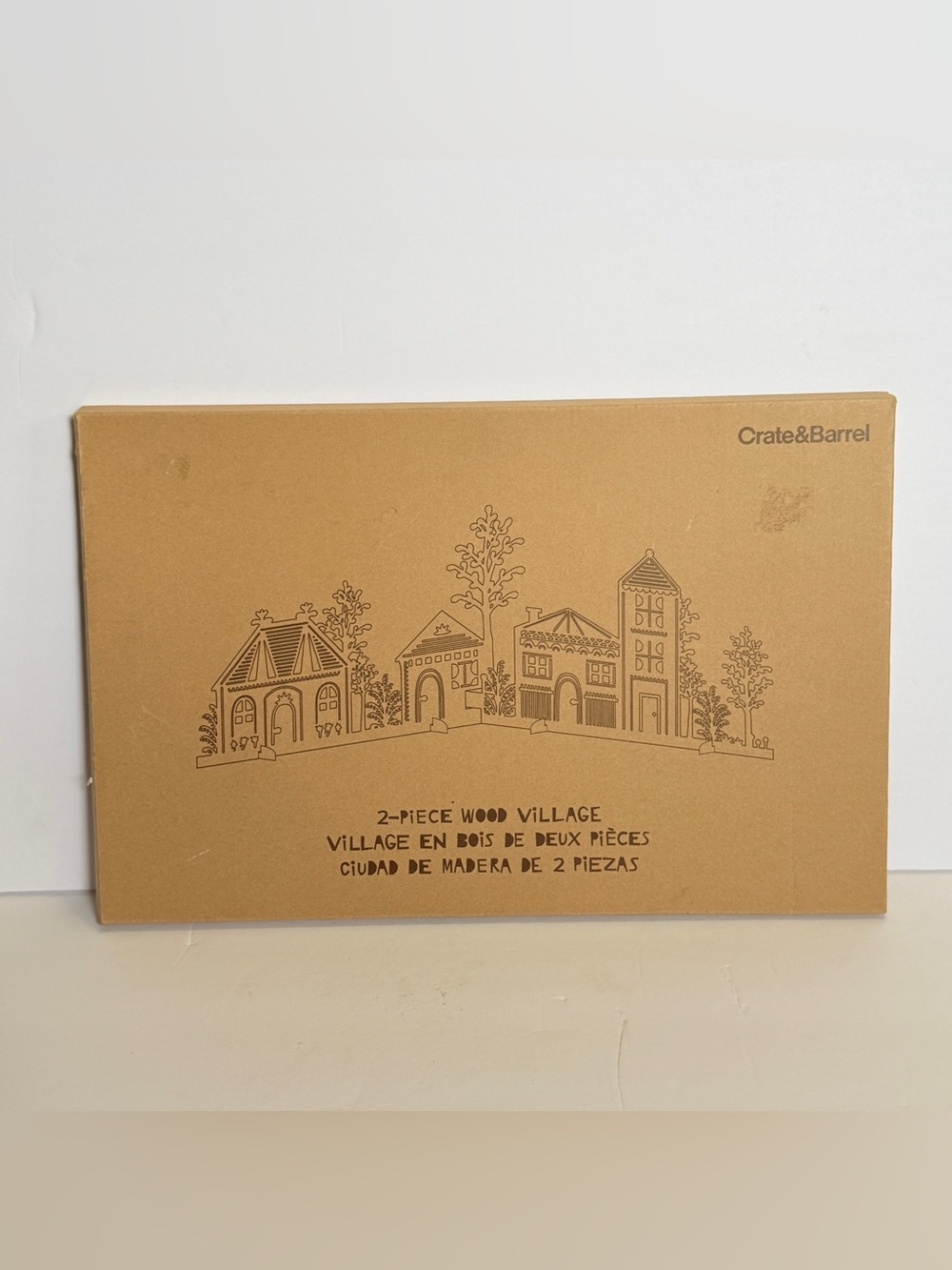 NWT Crate & Barrel Wood Village Holiday Decor Set 2 Piece Minimalist Christmas